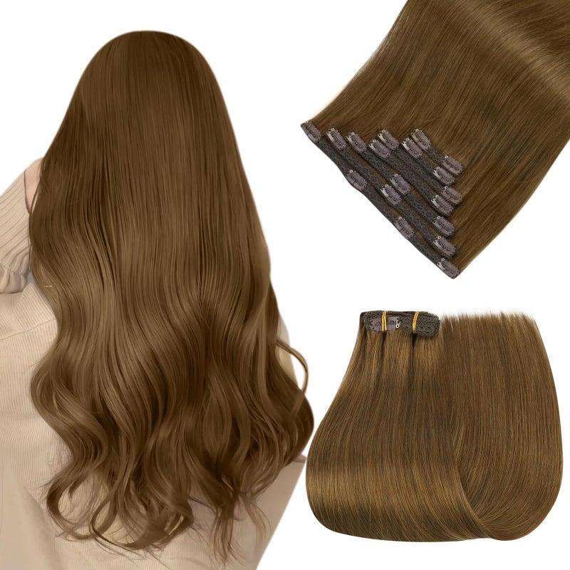 Easyouth Clip in Hair Extensions Human Hair Brown Clip in Extensions for Women Medium Brown Silky Real Hair Extensions Clips in Human Hair Blend Seamlessly 18 Inch 7Pcs 120G